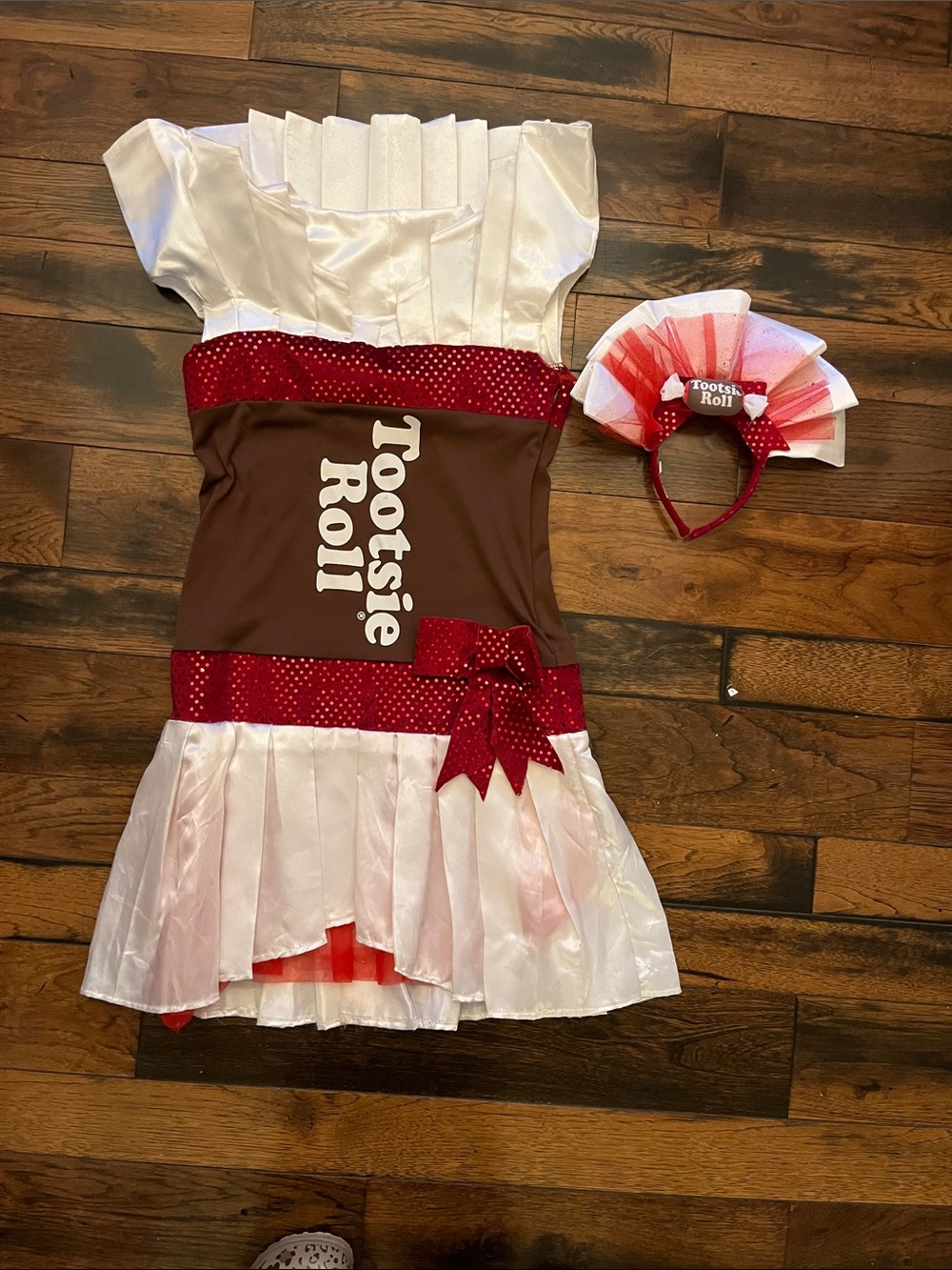 Tootsie Roll Kids Candy-Inspired Halloween Costume Dress in Brown & Red.